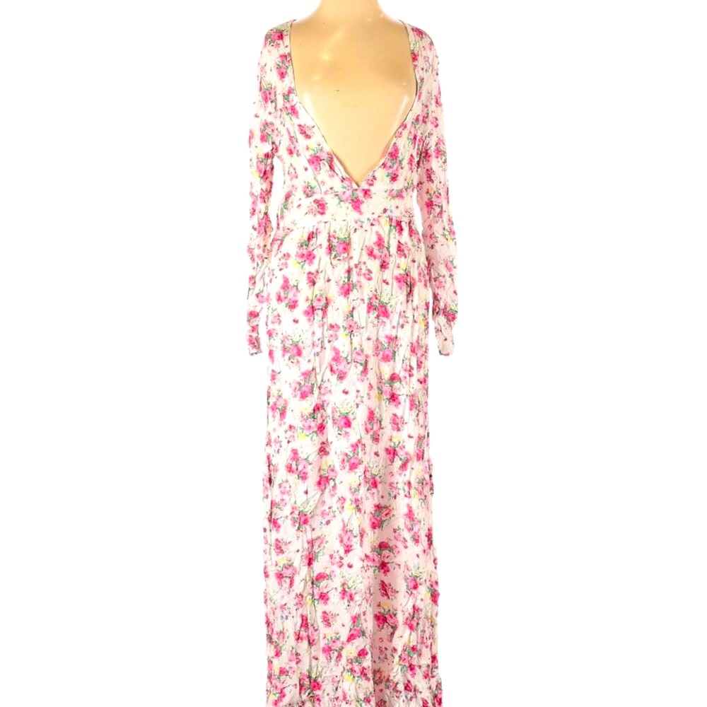 Cottage core Boho Pink Floral Maxi Dress